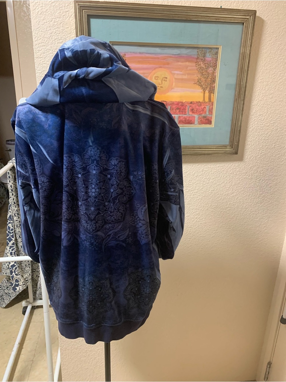 Studio Works Navy Blue Hooded Jacket with Subtle Floral Print - Picture 6 of 8